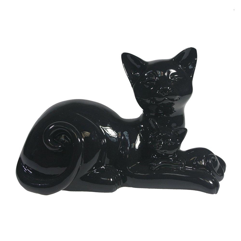 Фигура декоративная Кошка с котенком (черный глянец), 18*10*12 см