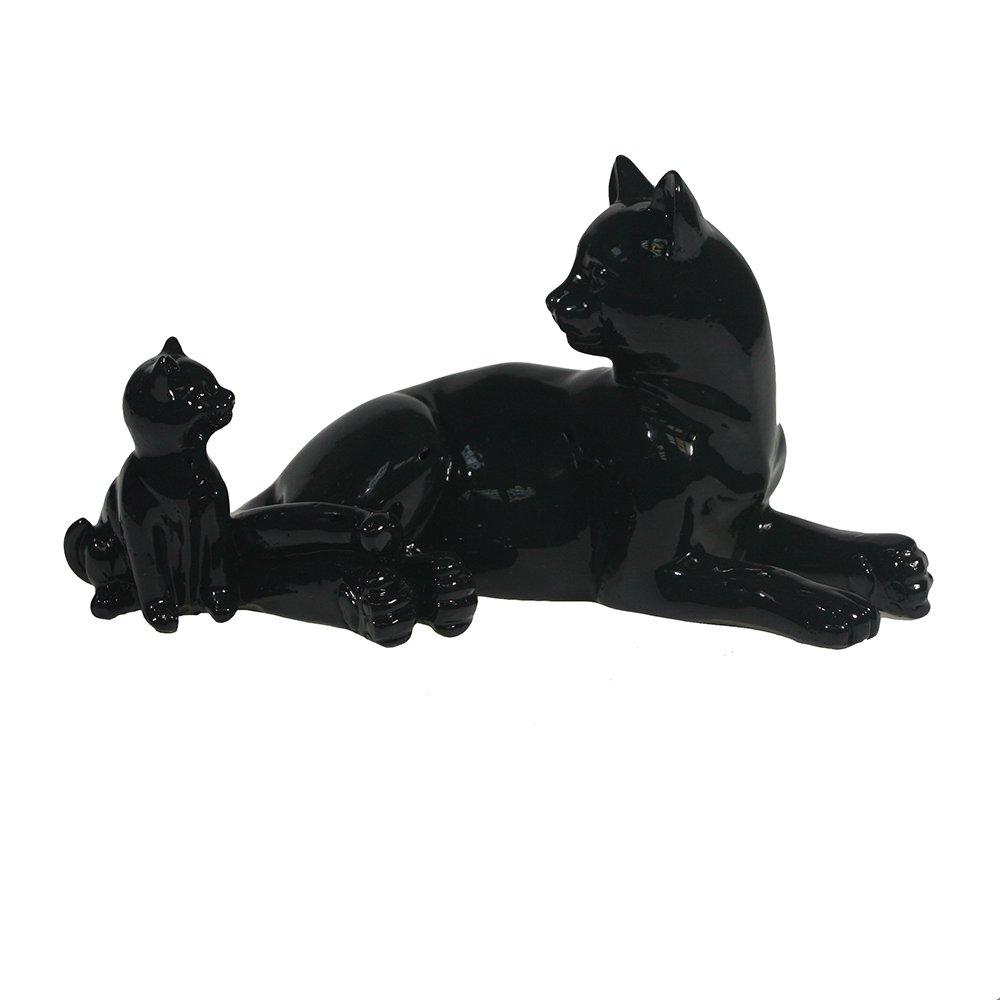 Фигура декоративная Кошка с котенком (черный глянец), 17*9*9 см
