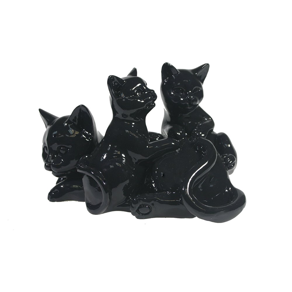 Фигура декоративная Кошка с котятами (черный глянец), 17*12*11 см