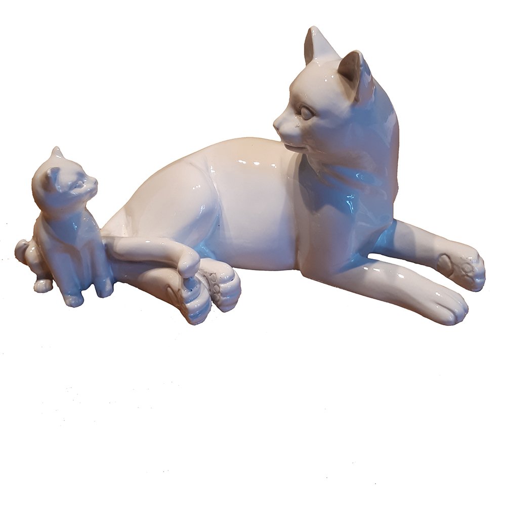 Фигура декоративная Кошка с котенком (белый глянец), 17*9*9 см