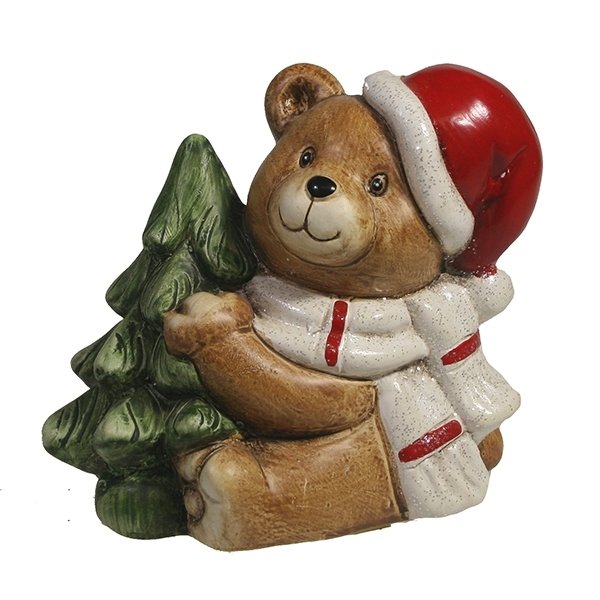 Фигура декоративная Медвежонок сидит с елкой, 8*11*10см