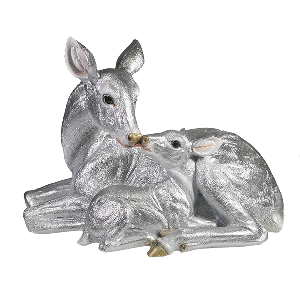Фигура декоративная Олениха с олененком (серебро), 33*15.5*25см