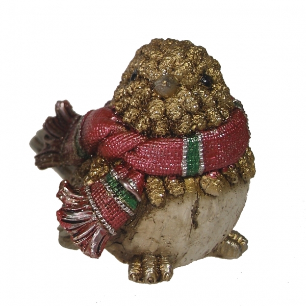 Фигура декоративная Воробей в шарфике (золото), размер 12*9*9см.