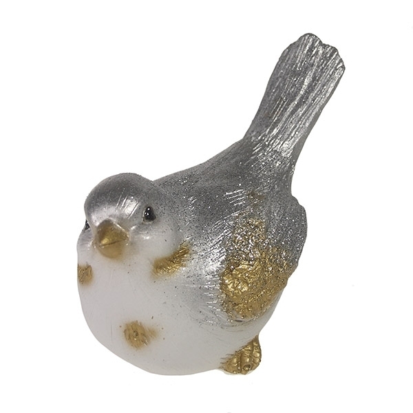 Фигура декоративная Воробей хвост вверх (серебро с золотом), 9*12*9см.