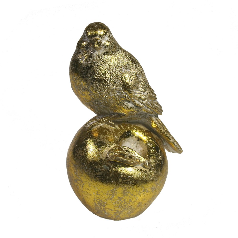 Фигура декоративная Птичка на яблоке (золото) 6,5*8*12,5см