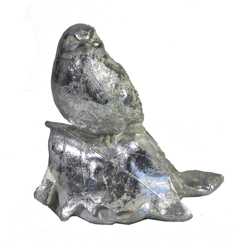 Фигура декоративная Птичка на листочке (серебро) 4*6*11см