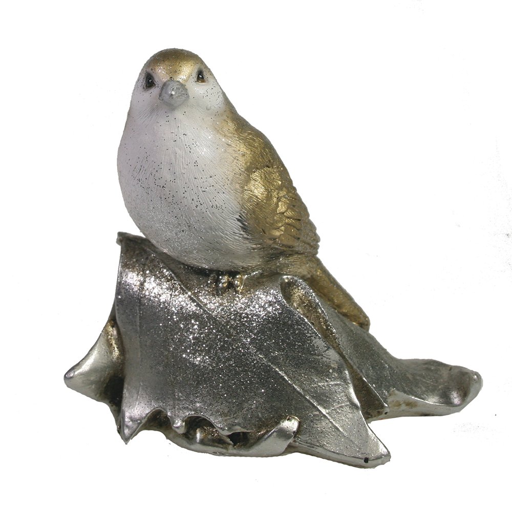 Фигура декоративная Птичка на листочке (золото+серебро) 4*6 *11см