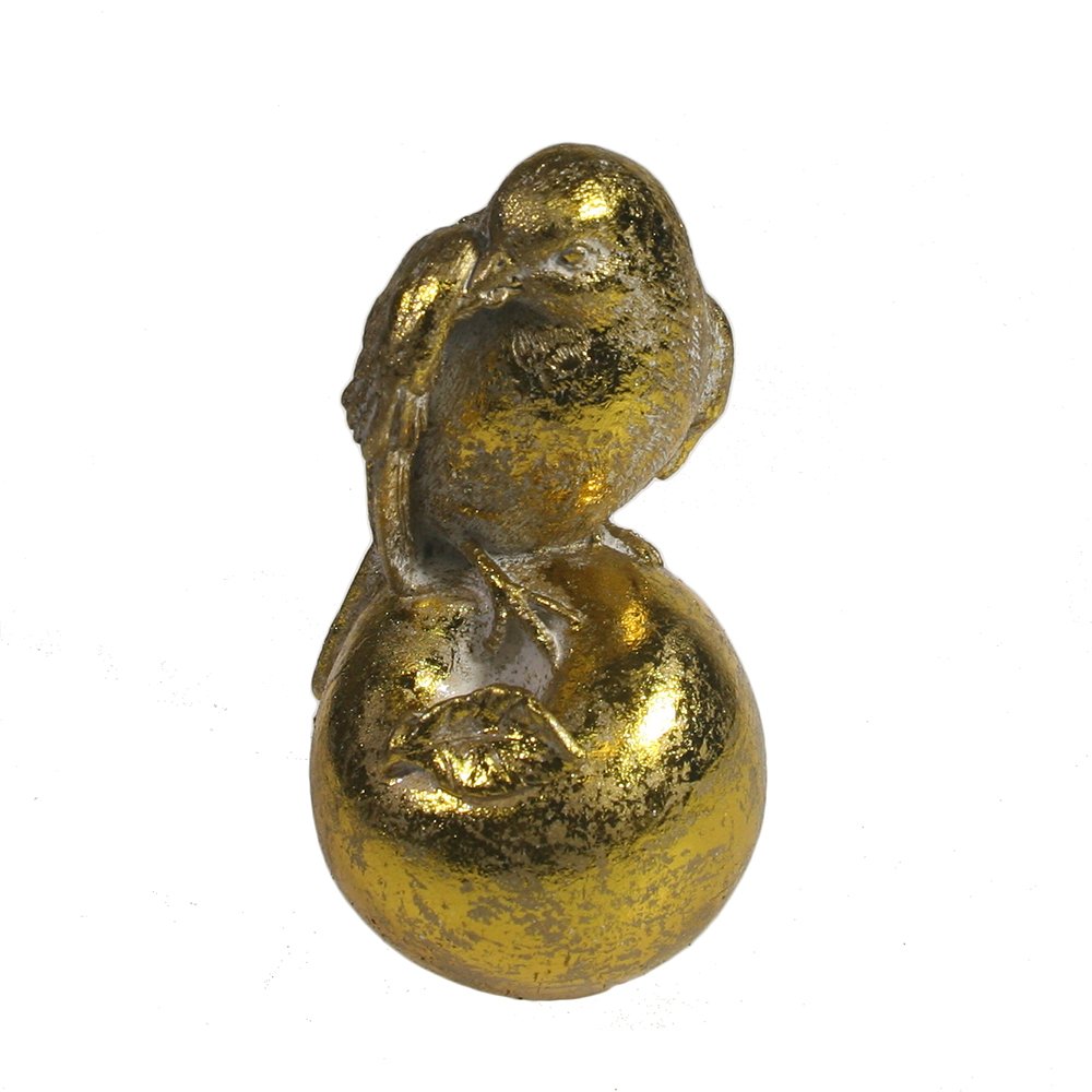 Фигура декоративная Птичка на яблоке чистит перья (золото) 7,5*6,5*12