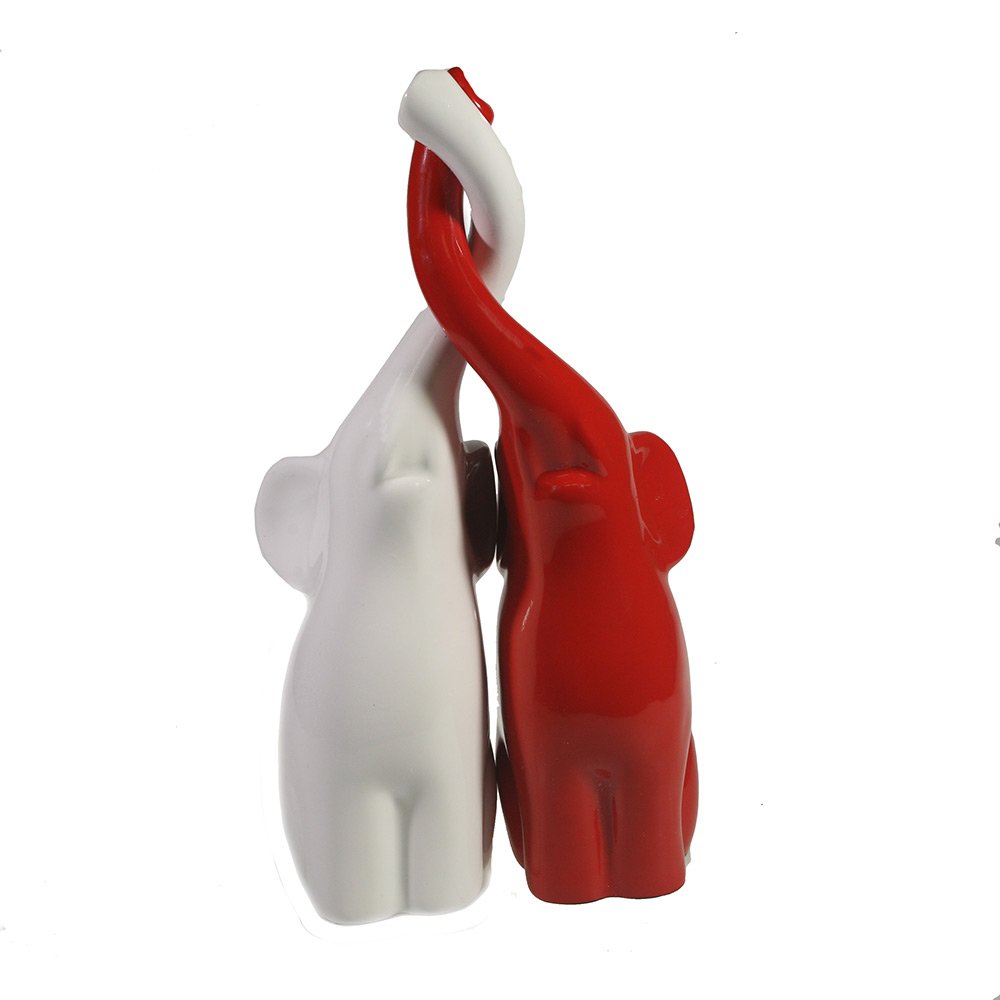 Фигура декоративная Пара слонов (белый+красный глянец), 9*14*26см