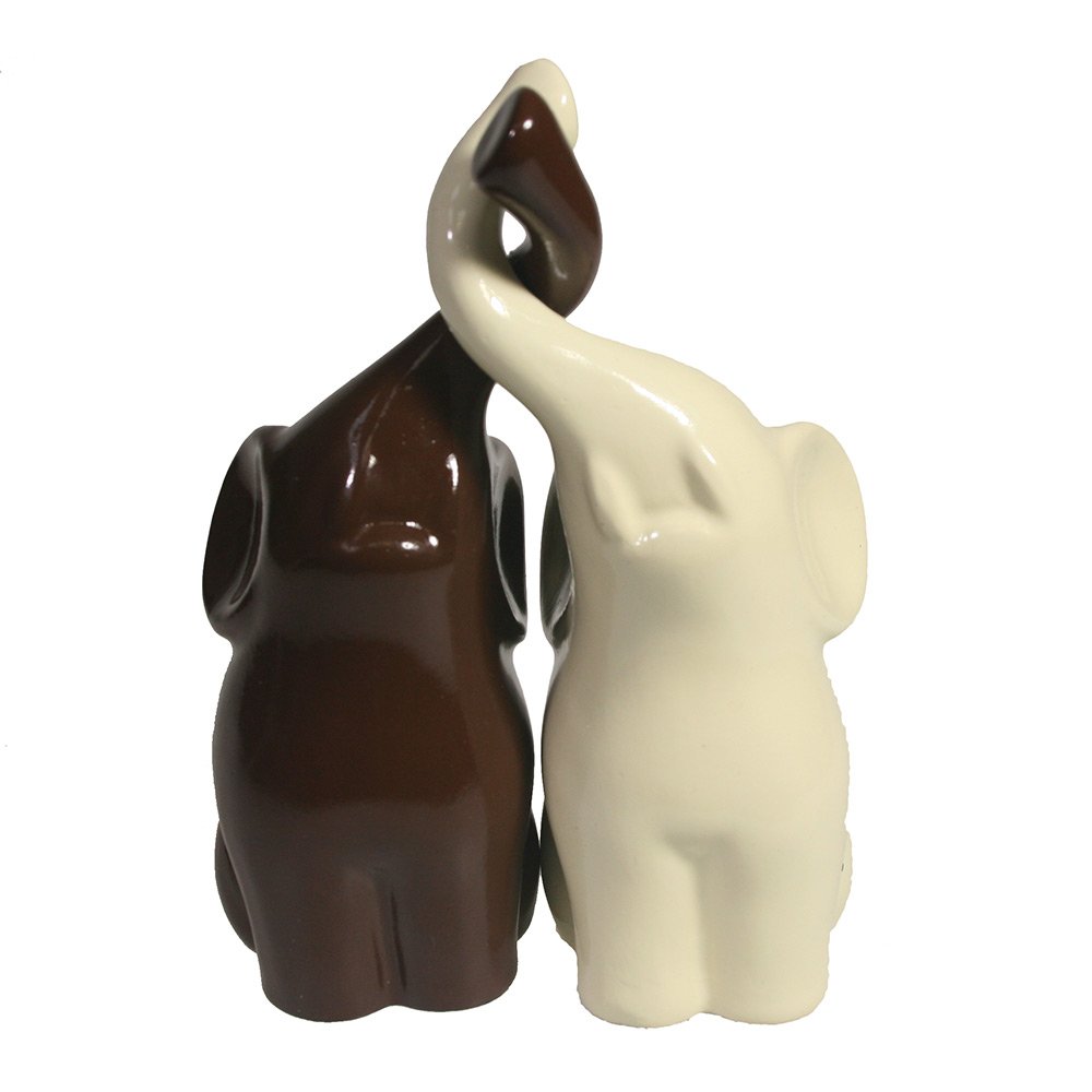 Фигура декоративная Пара слонов (молочный+шоколад глянец), 6,5*12*16см