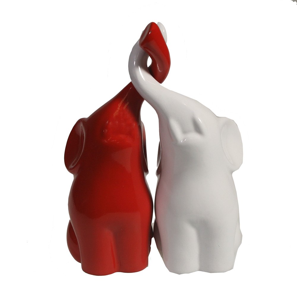 Фигура декоративная Пара слонов (красный+белый глянец), 6,5*12*16см