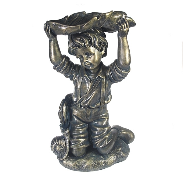 Фигура декоративная Мальчик под листом (бронза), 21*15*25 см