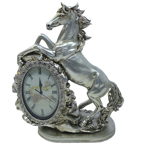 Часы-композиция время Лошадь (цвет серебро), размер 31*15*40см