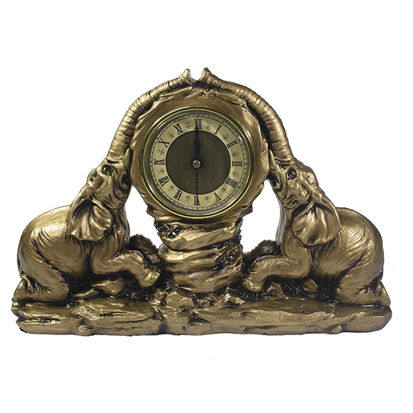 Часы-композиция время Два слона (цвет золото), 30*7*20см