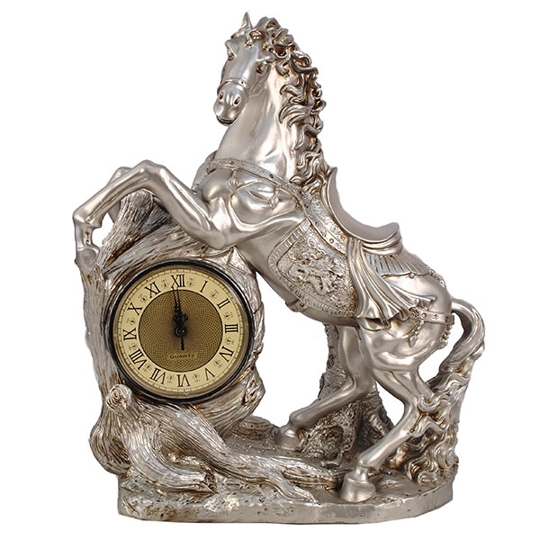 Часы-композиция время Конь (серебро), размер 48*22*55см