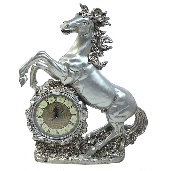 Часы-композиция время Лошадь (цвет серебро), размер 39*17*51см