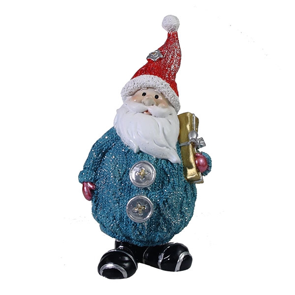 Фигура декоративная Дед Мороз с подарком (цвет голубой с красным колпаком, 7*6*16,5 см