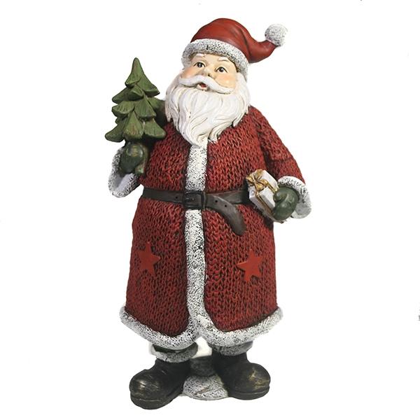 Фигура декоративная Дед Мороз с елкой и подарком (в красном), 11*10*21см