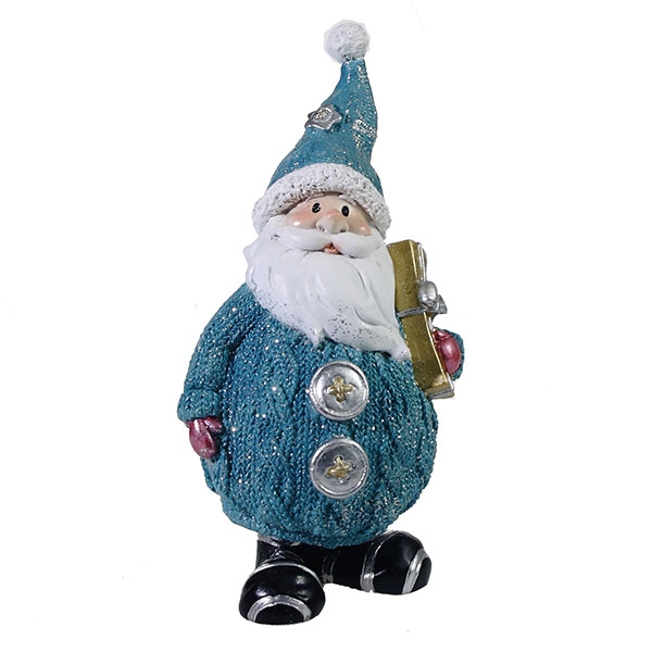 Фигура декоративная Дед Мороз с подарком (цвет голубой), 7*6*16,5 см