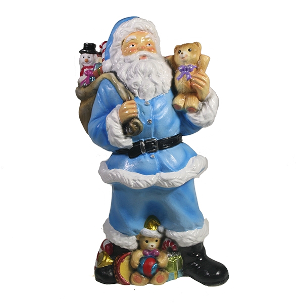 Фигура декоративная Санта с игрушечным мишкой в руке (цвет голубой), 10*13*25см